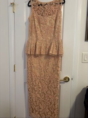 Tadashi Shoji Peplum Lace Dress in Blush in sz16